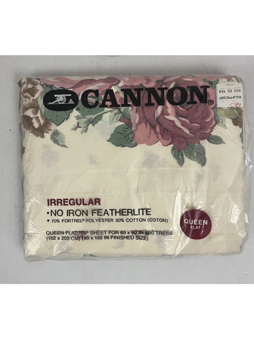 Cannon No Iron Featherlite Queen Flat Top Sheet 60x80" Mattress Mauve Pink Rose